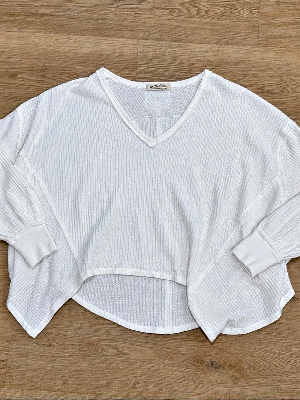 We The Free Textured Cropped Long Sleeve Top in White Size Small